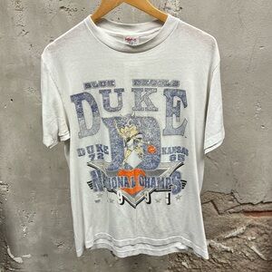 1991 Vintage 90s Duke University Blue Devils vs Kansas Paper Thin Tee Large L